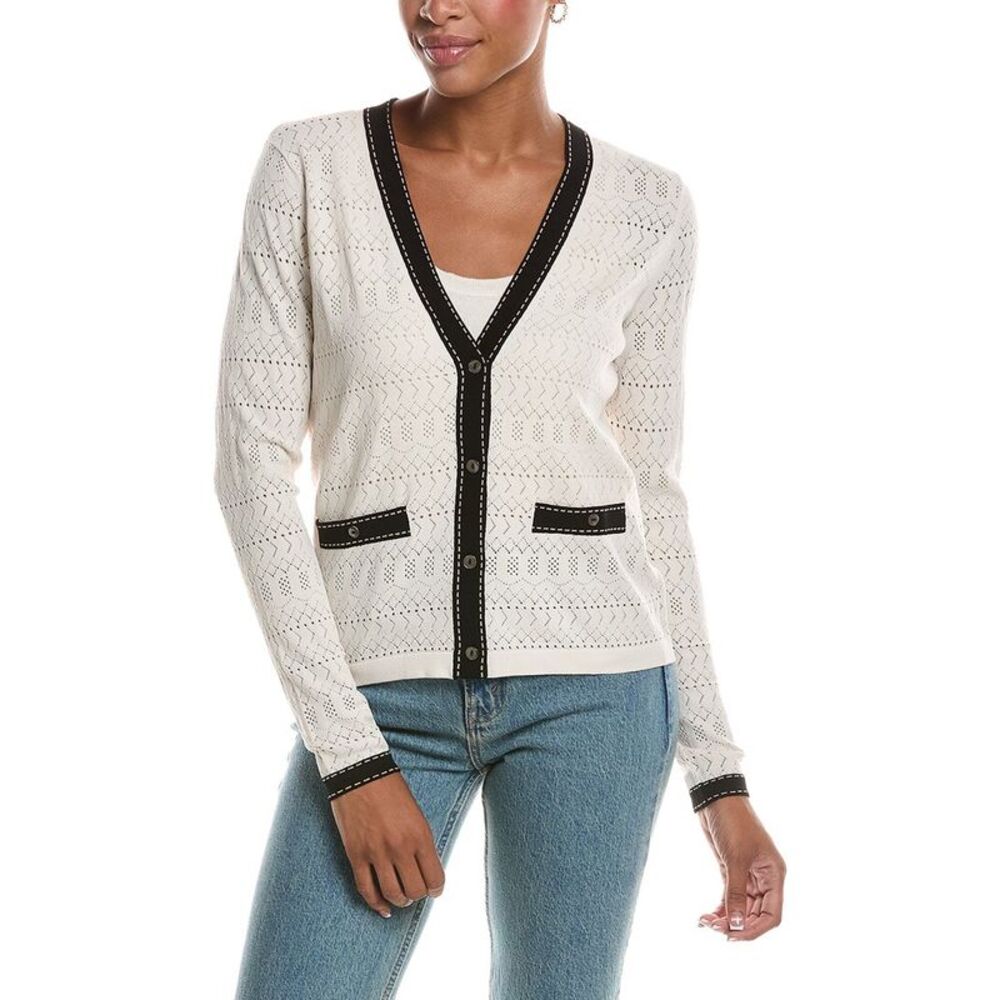 Autumn Cashmere Womens  Pointelle V-Neck Cardigan, Brown